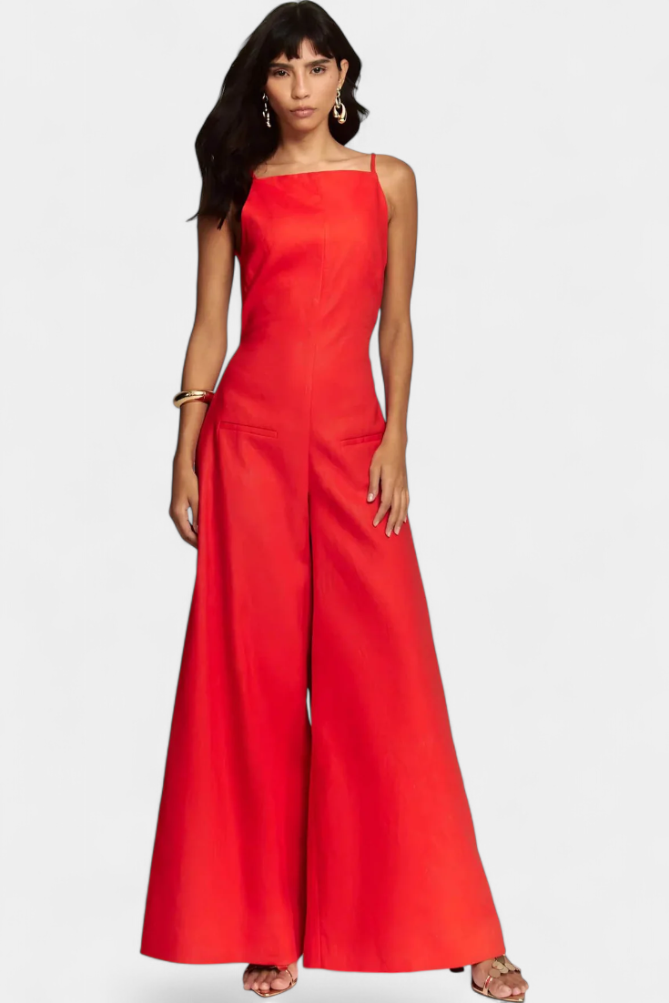 Belén Ramie™ -  Wide-Leg Halter Jumpsuit with Straight Neckline