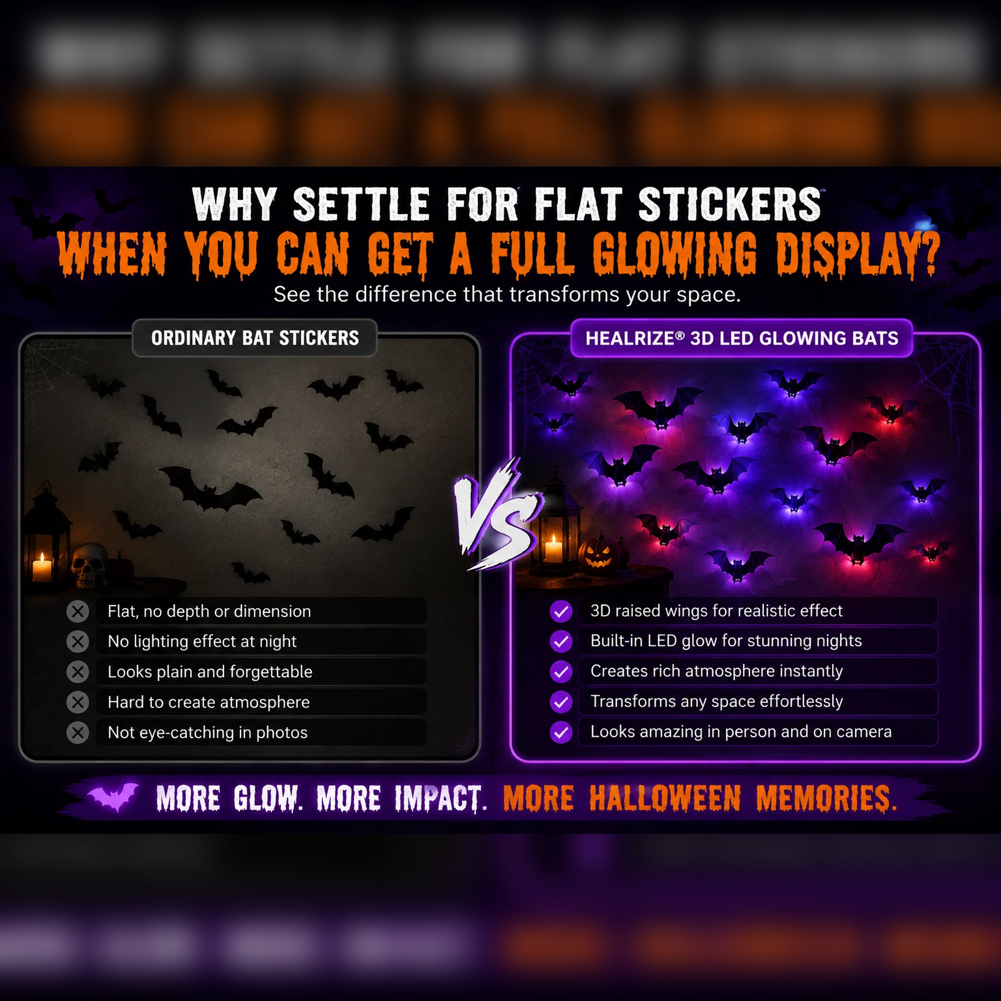 BooHaven | 3D LED Glowing Bats