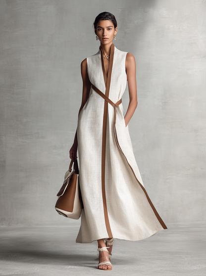 Maxi Dress Sleeveless with V-Neck and Tie Waist for Women