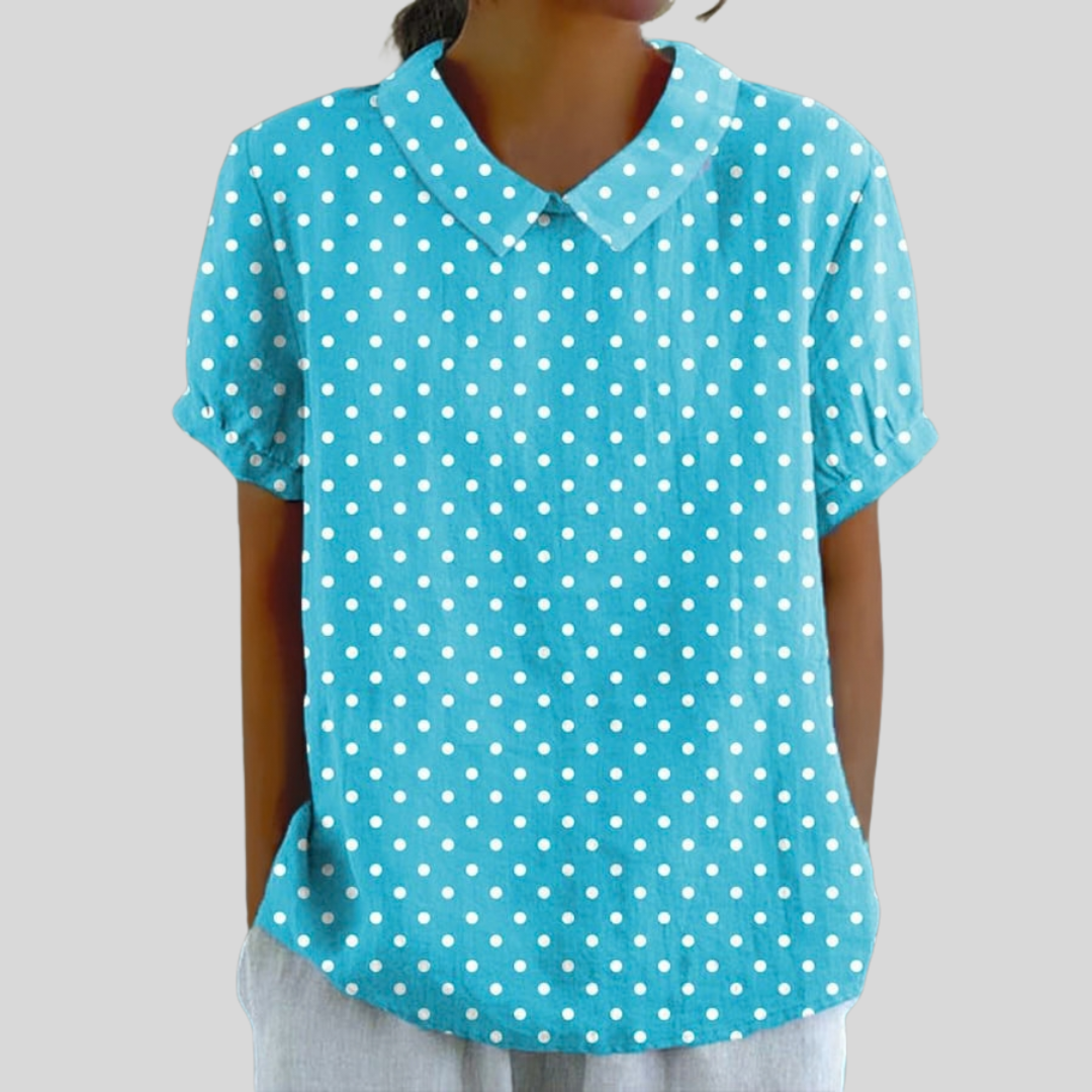 Lucette | Turquoise Blouse with Polka Dot Design