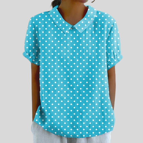 Lucette | Turquoise Blouse with Polka Dot Design