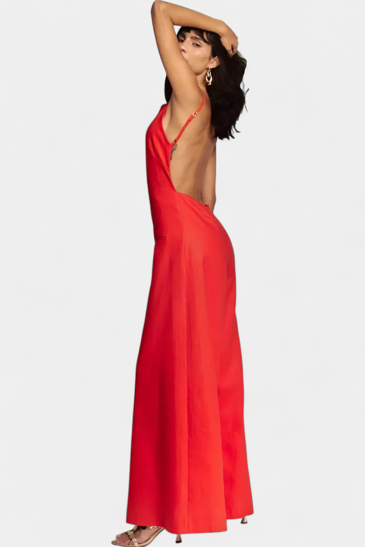 Belén Ramie™ -  Wide-Leg Halter Jumpsuit with Straight Neckline