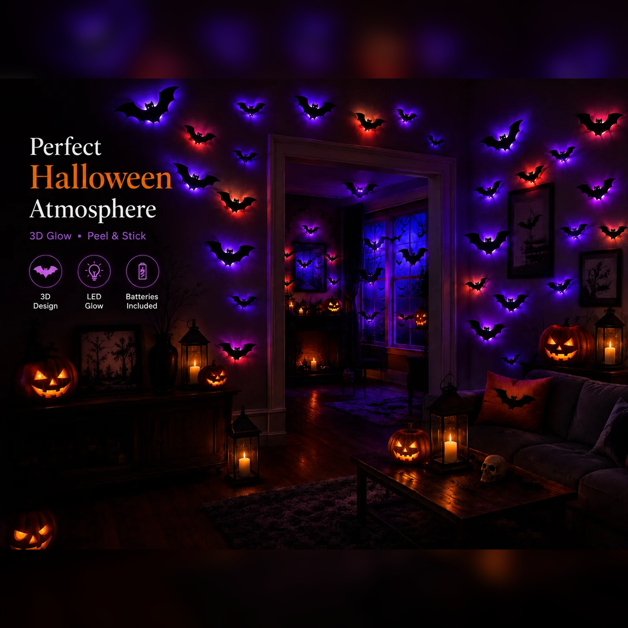 BooHaven | 3D LED Glowing Bats