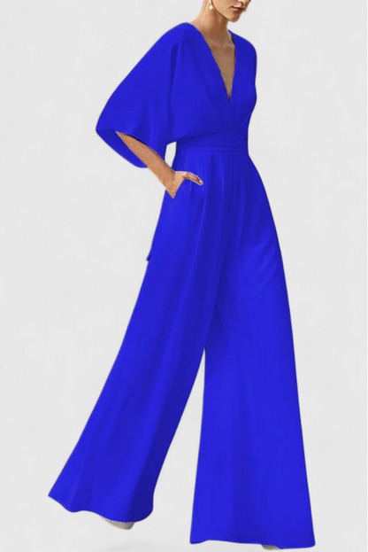 Isaura™ - Chic Jumpsuit with Cape Sleeves and V-Neck Design