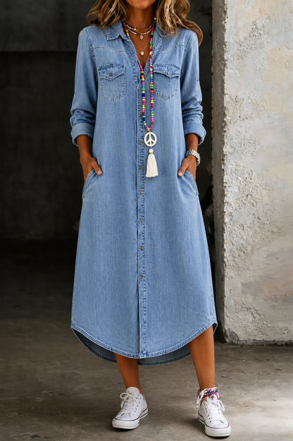 Helen | Casual Elegant Long Denim Shirt Dress