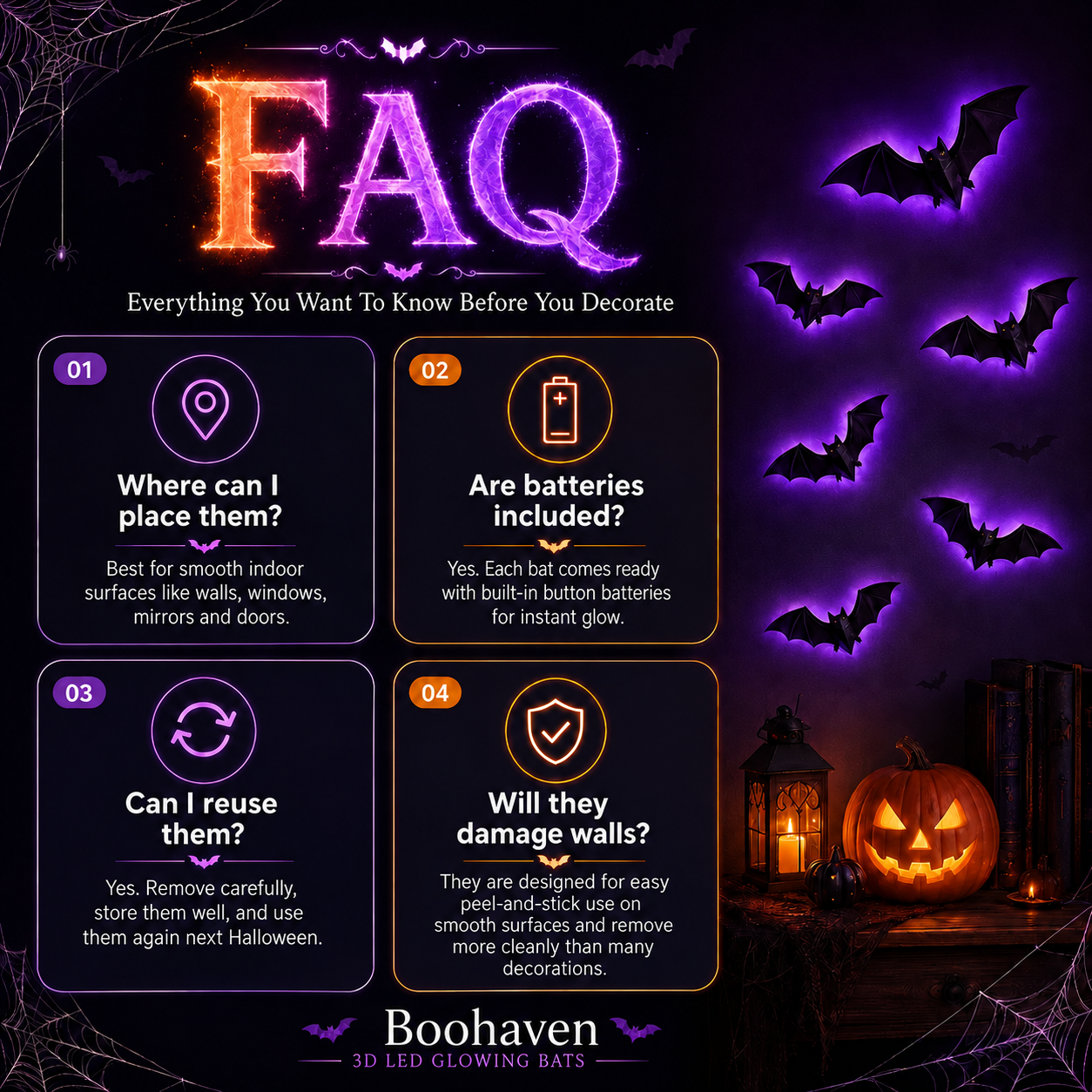 BooHaven | 3D LED Glowing Bats