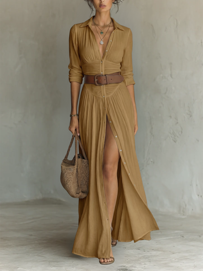 Laura - Long Maxi Dress with Notched Collar