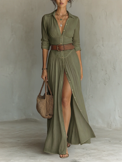 Laura - Long Maxi Dress with Notched Collar
