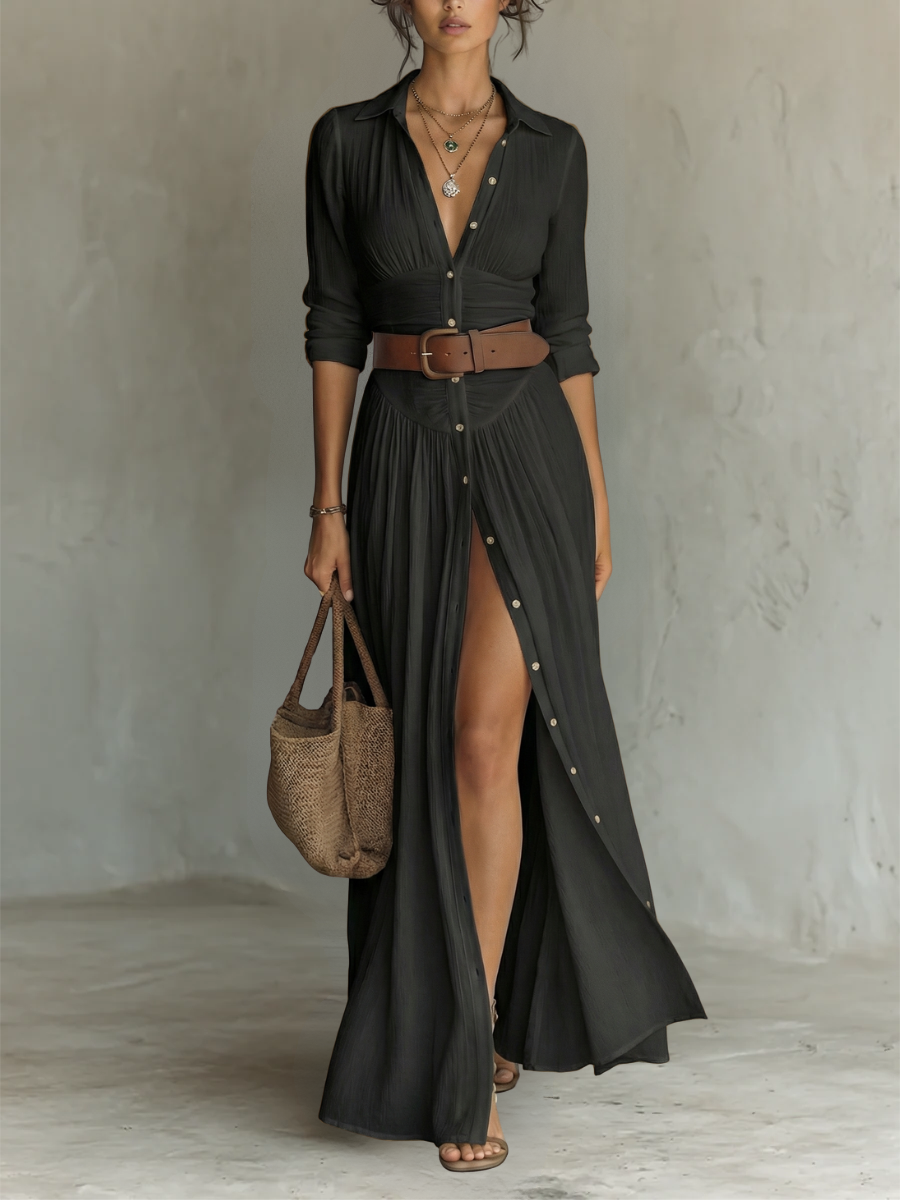 Laura - Long Maxi Dress with Notched Collar