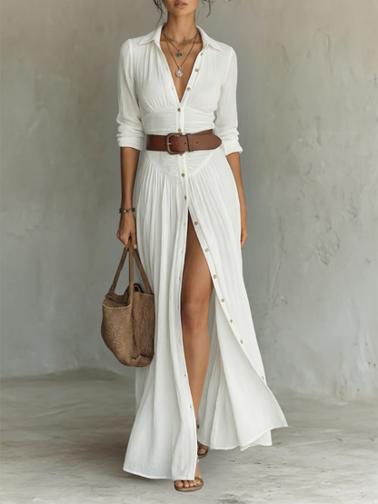Laura - Long Maxi Dress with Notched Collar