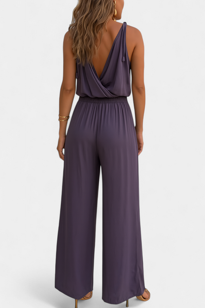 Donatila™ -  Backless Jumpsuit Featuring Elegant Gold Accents