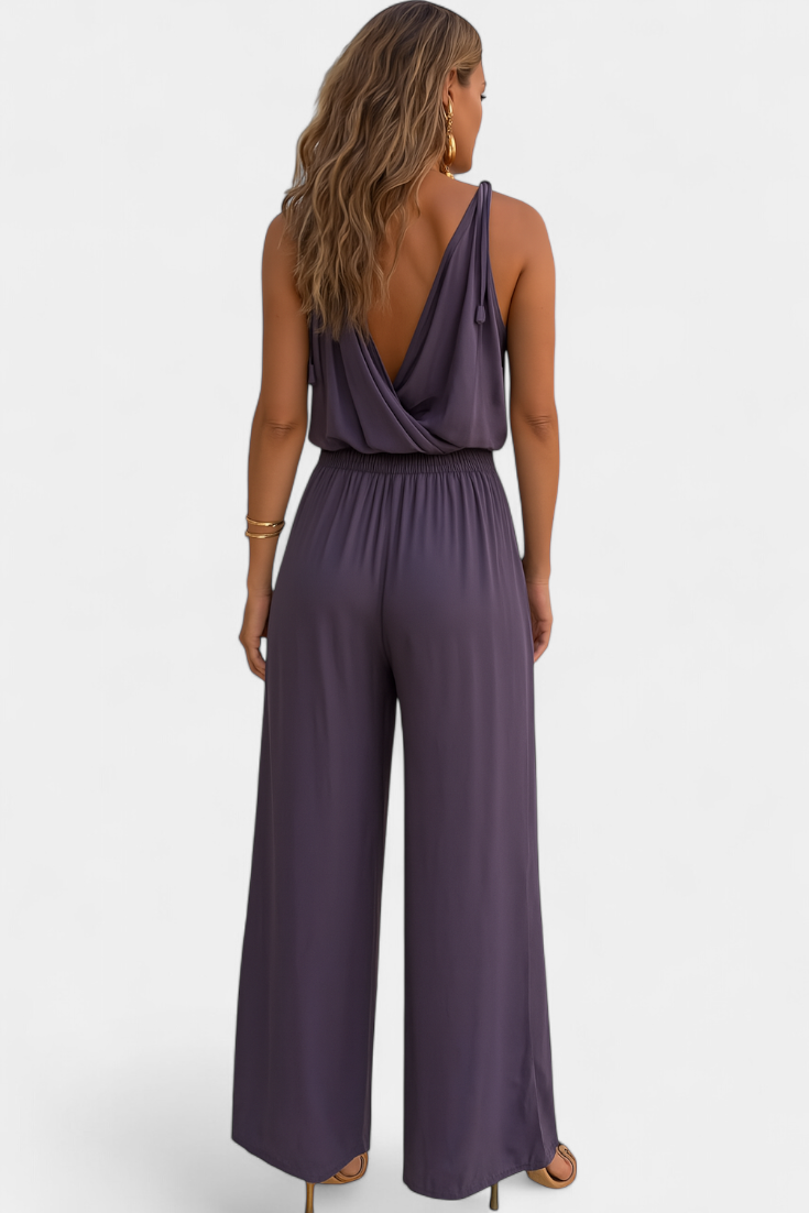Donatila™ -  Backless Jumpsuit Featuring Elegant Gold Accents