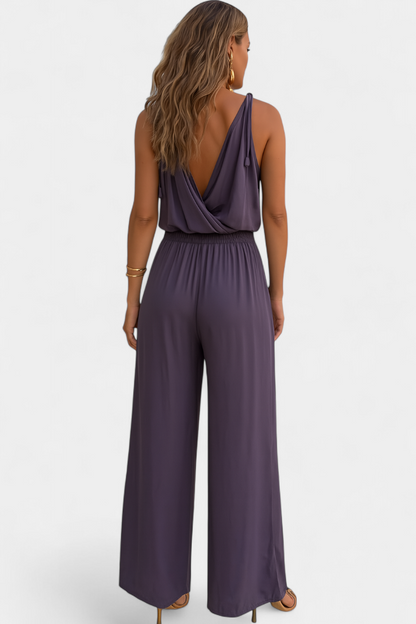 Donatila™ -  Backless Jumpsuit Featuring Elegant Gold Accents