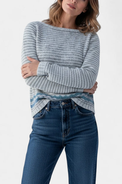 Yliana Striped Cozy Knit Boat Neck Sweater