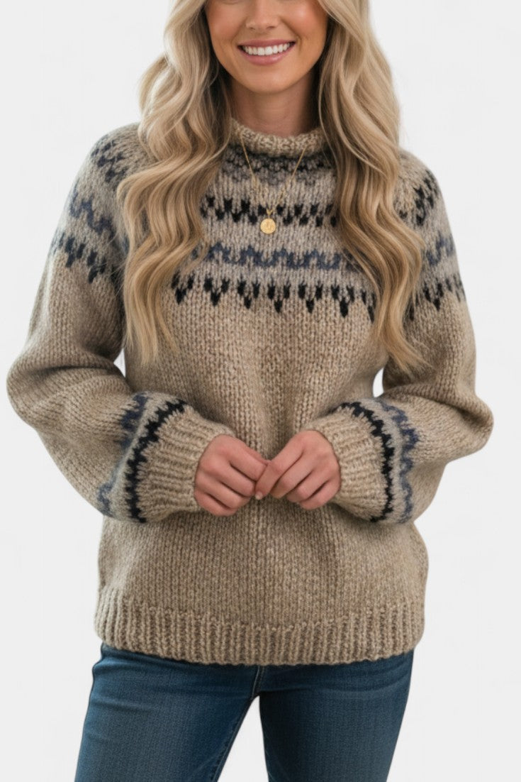 Némésia Chunky Knit Sweater with Jacquard Design