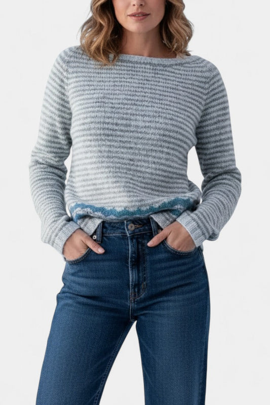 Yliana Striped Cozy Knit Boat Neck Sweater