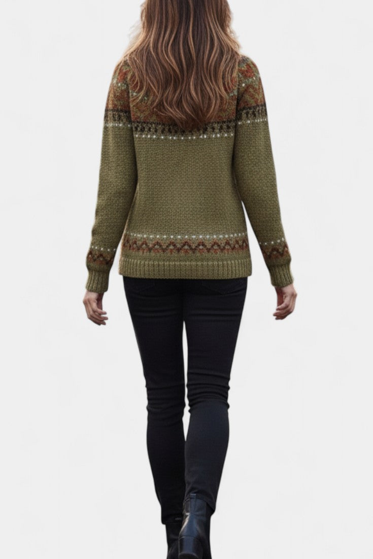 Yanaëlle Chunky Knit Jacquard Sweater with Crew Neck