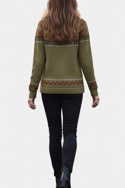 Yanaëlle Chunky Knit Jacquard Sweater with Crew Neck