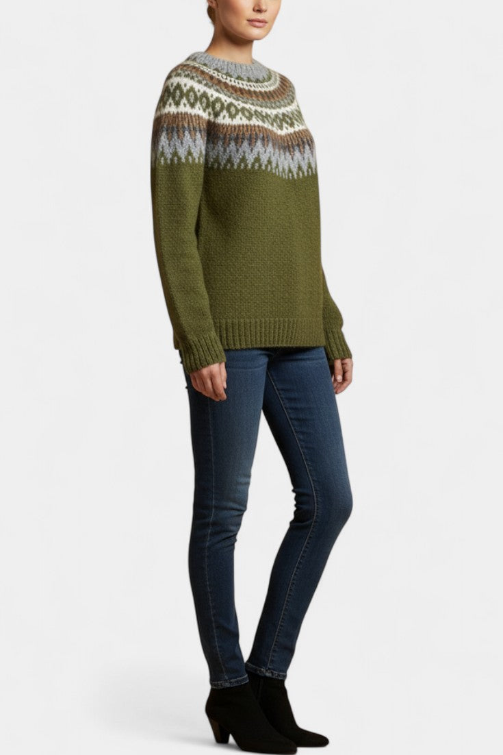 Maréva Chunky Knit Jacquard Sweater with Crew Neck