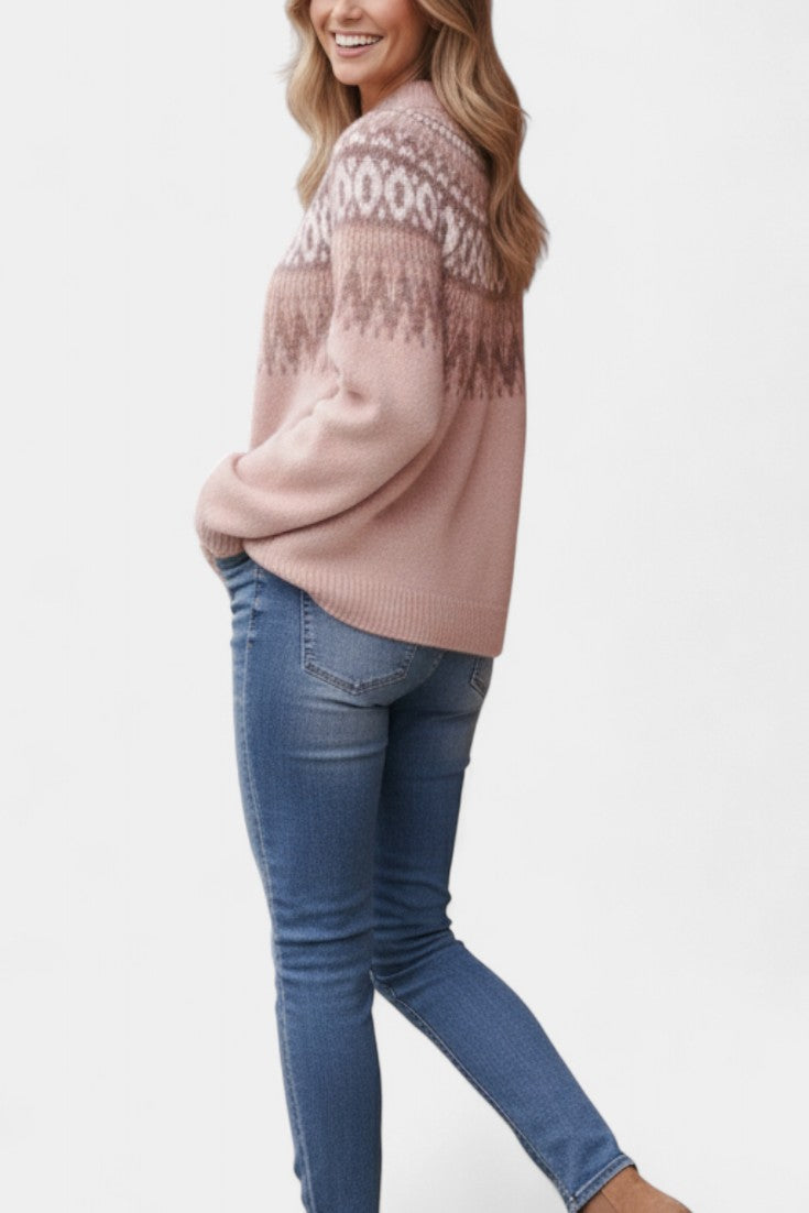 Round Neck Soft Jacquard Knit Sweater by Pascaline