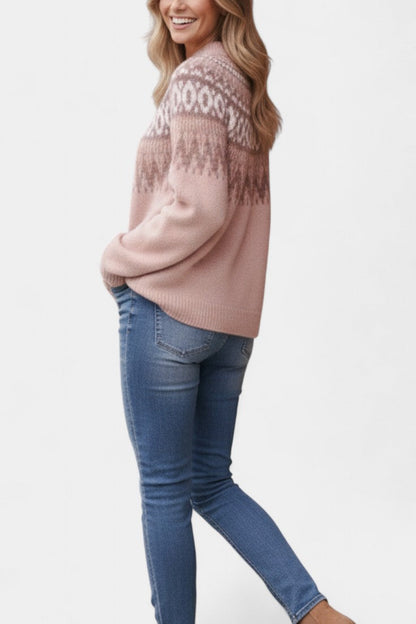 Round Neck Soft Jacquard Knit Sweater by Pascaline