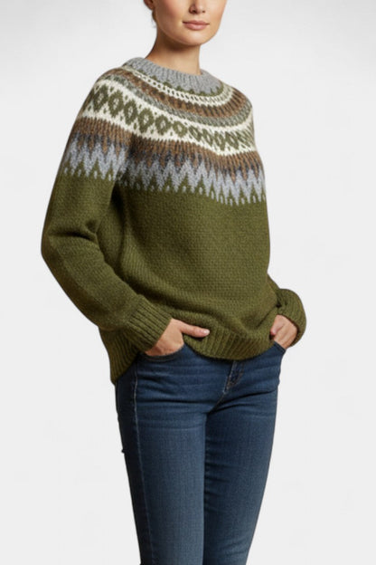 Maréva Chunky Knit Jacquard Sweater with Crew Neck
