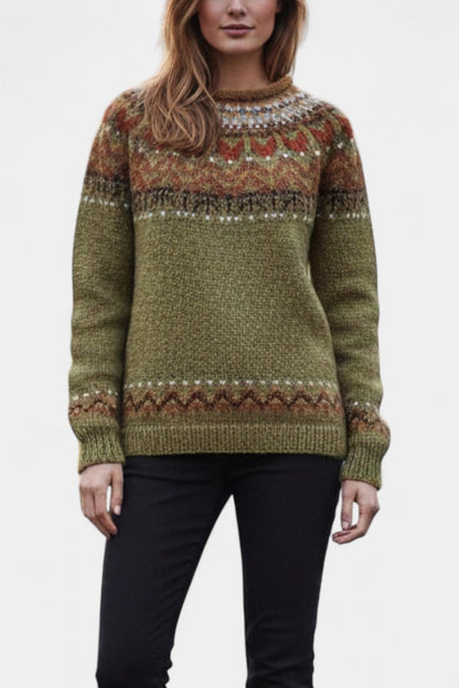 Yanaëlle Chunky Knit Jacquard Sweater with Crew Neck