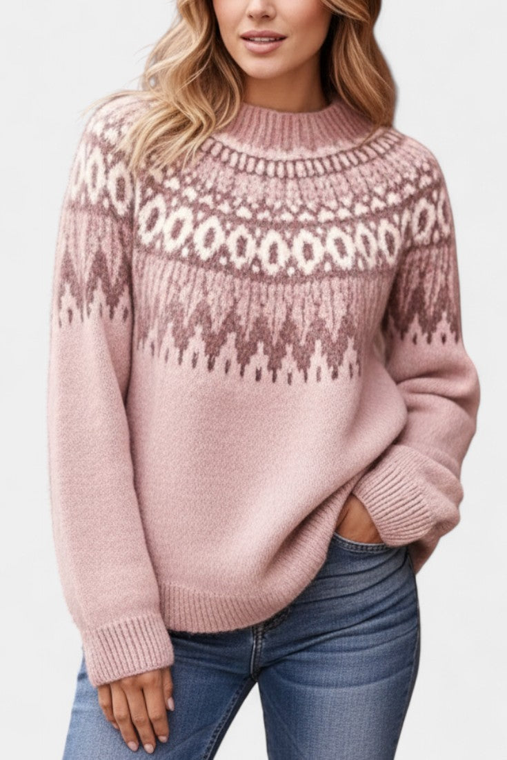 Round Neck Soft Jacquard Knit Sweater by Pascaline