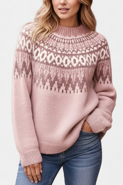Round Neck Soft Jacquard Knit Sweater by Pascaline