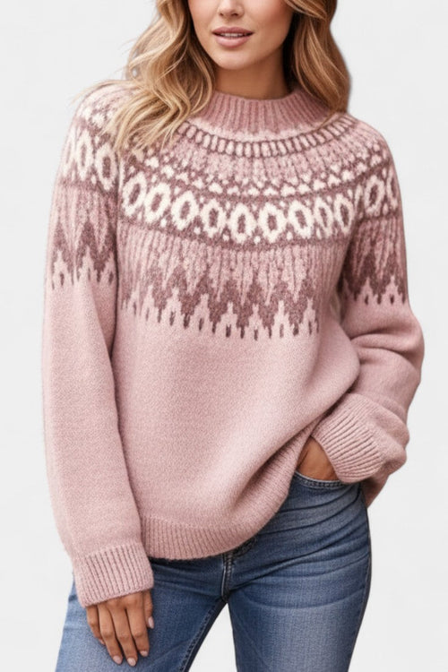 Round Neck Soft Jacquard Knit Sweater by Pascaline