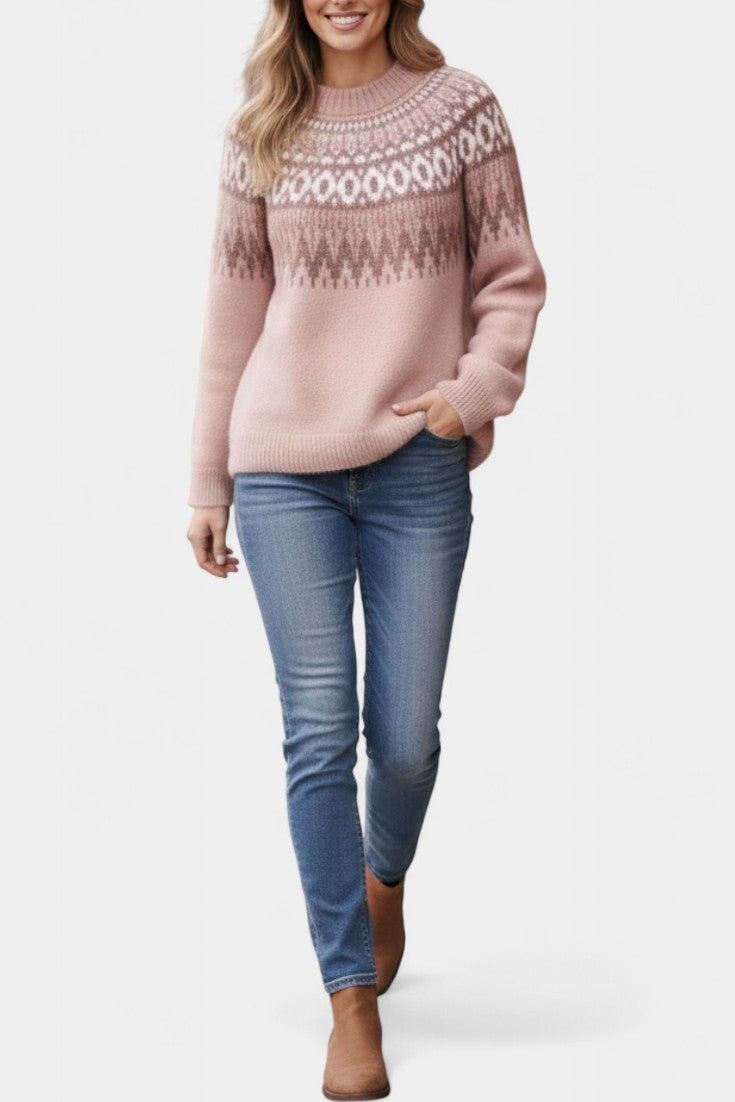Round Neck Soft Jacquard Knit Sweater by Pascaline