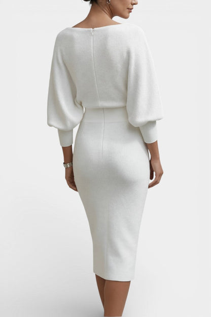 Marjolaine Batwing Sleeve Draped Midi Dress