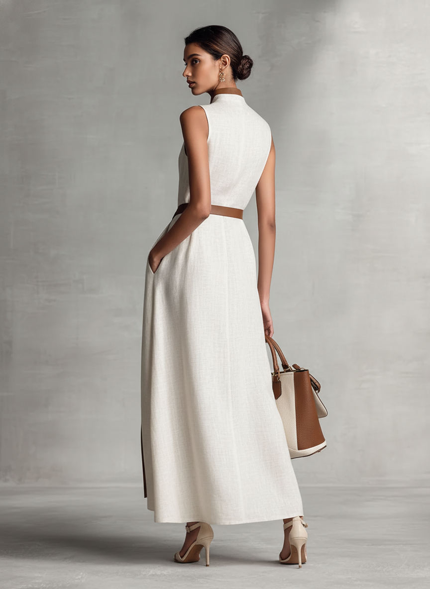 Maxi Dress Sleeveless with V-Neck and Tie Waist for Women