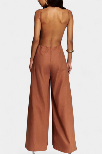 Belén Ramie™ -  Wide-Leg Halter Jumpsuit with Straight Neckline