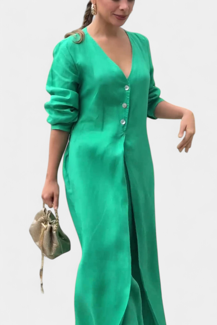 Whitney™ -  V-Neck Fluid Jumpsuit with Front Slit