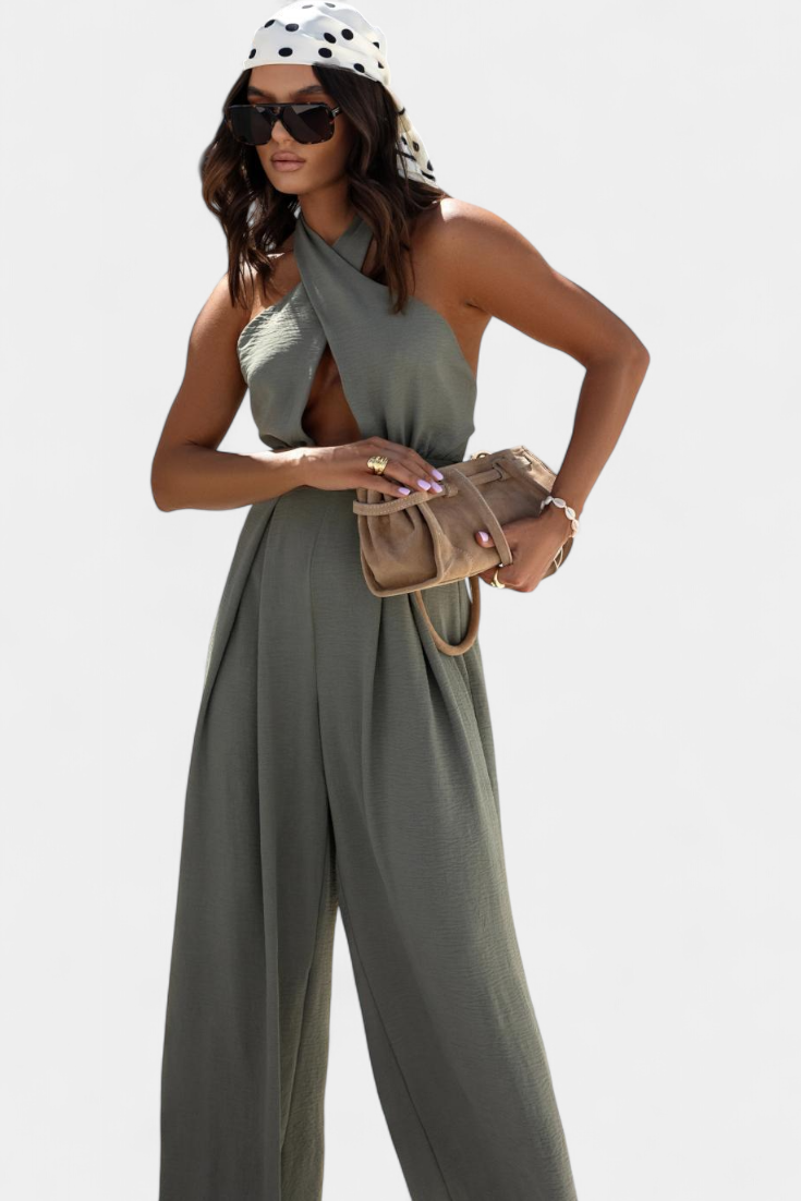 Jessica™ - Wide-Leg Backless Halter Jumpsuit
