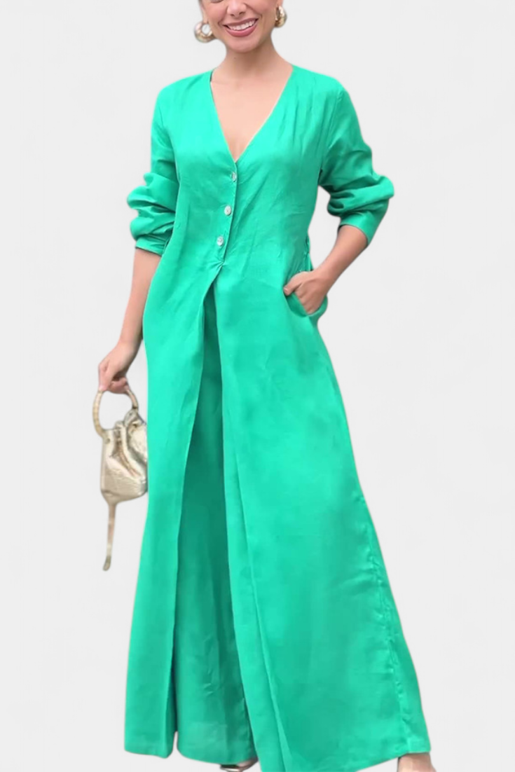 Whitney™ -  V-Neck Fluid Jumpsuit with Front Slit