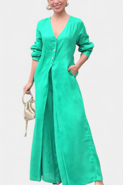 Whitney™ -  V-Neck Fluid Jumpsuit with Front Slit