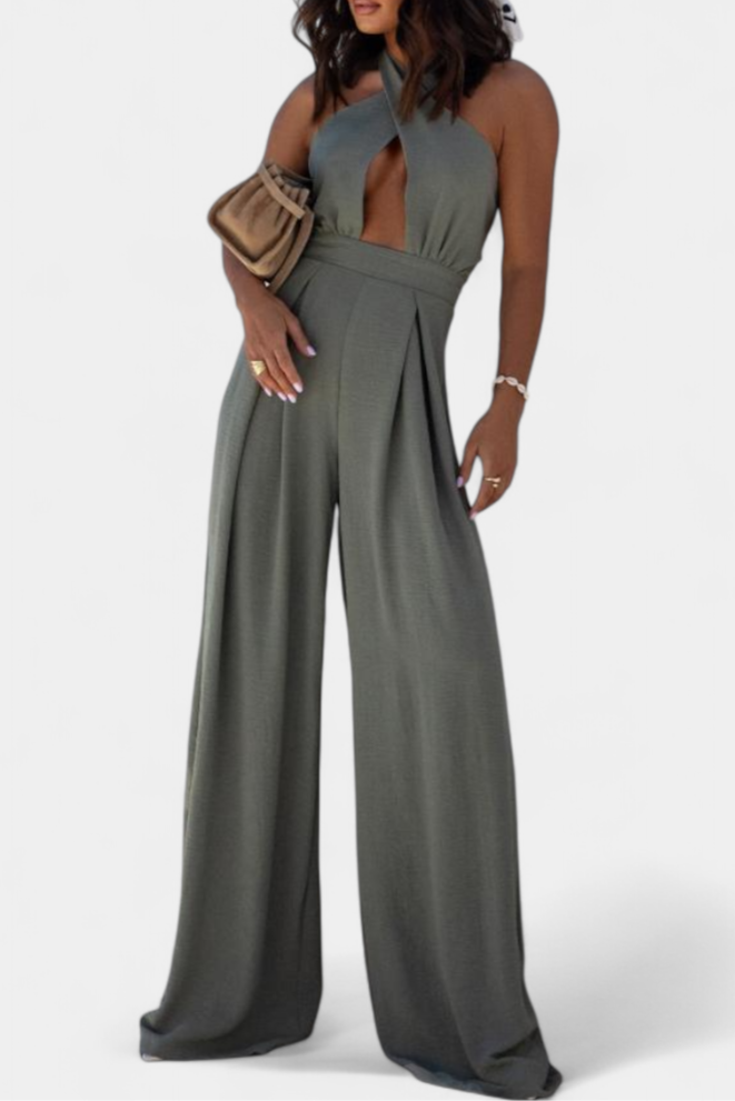 Jessica™ - Wide-Leg Backless Halter Jumpsuit