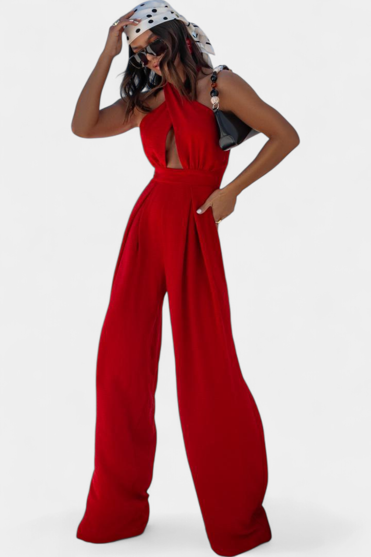 Jessica™ - Wide-Leg Backless Halter Jumpsuit