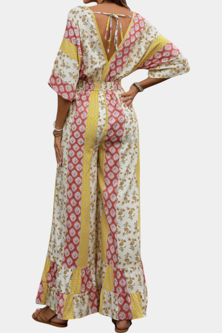 Ayanna™ - Bohemian V-Neck Jumpsuit with Flowing Sleeve