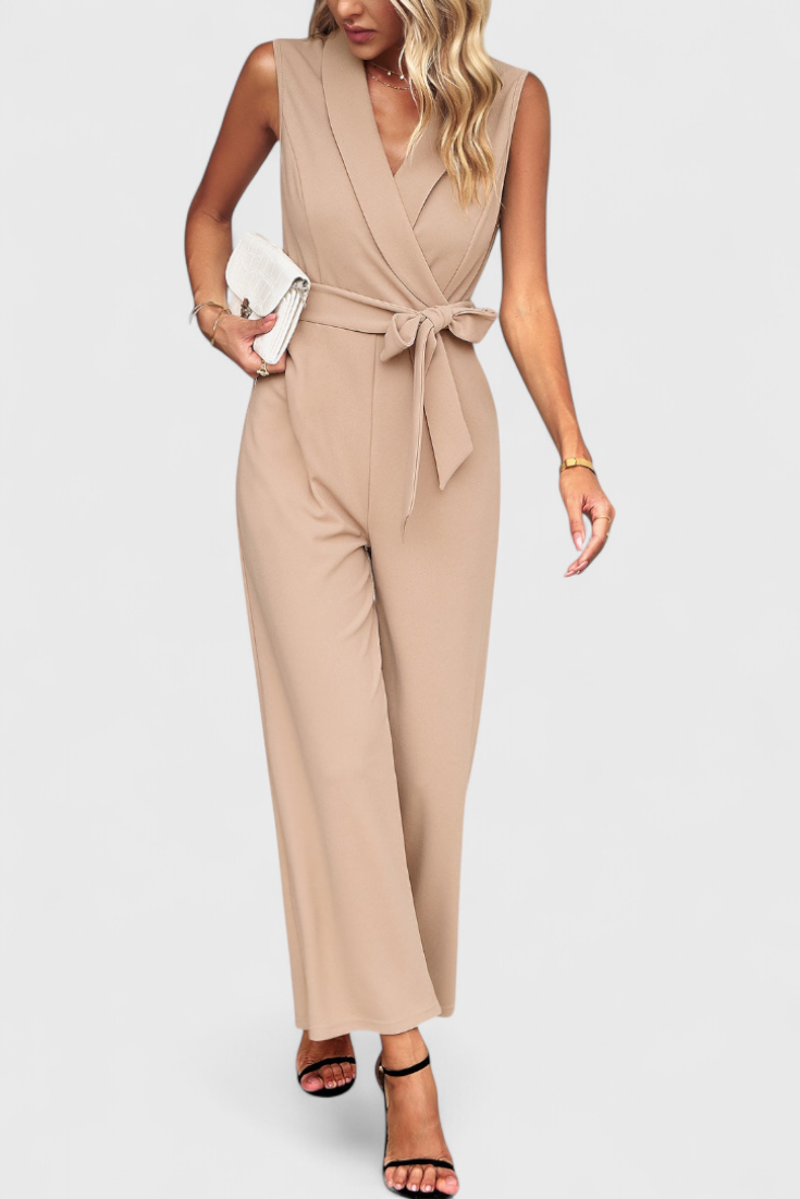 Luciana™ -  Adjustable Waist Cross-Back Jumpsuit with Flared Legs