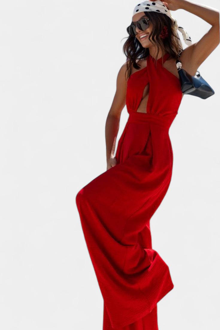 Jessica™ - Wide-Leg Backless Halter Jumpsuit