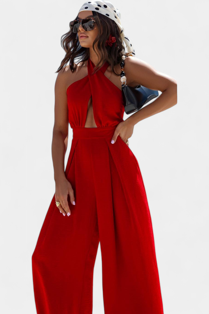 Jessica™ - Wide-Leg Backless Halter Jumpsuit