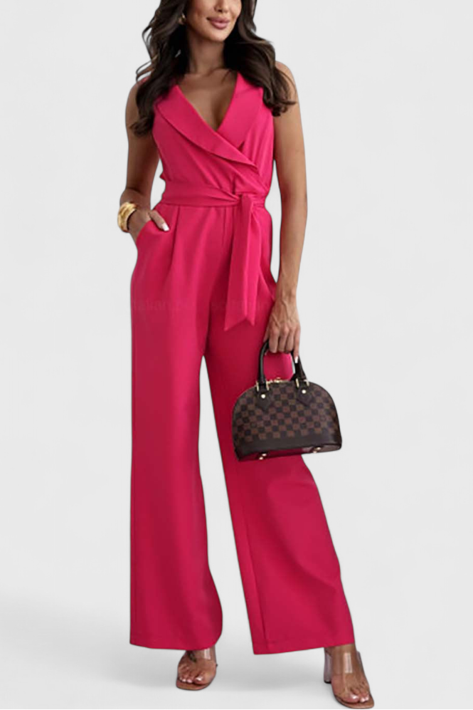 Moraa™ -  V-Neck Montserrat Jumpsuit with Knot Detail and Crossed Design