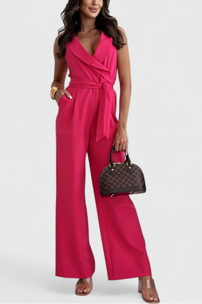 Moraa™ -  V-Neck Montserrat Jumpsuit with Knot Detail and Crossed Design