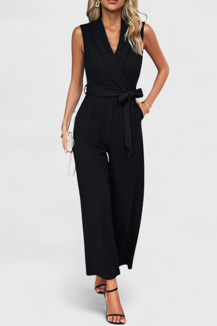 Luciana™ -  Adjustable Waist Cross-Back Jumpsuit with Flared Legs