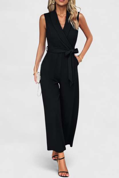 Luciana™ -  Adjustable Waist Cross-Back Jumpsuit with Flared Legs