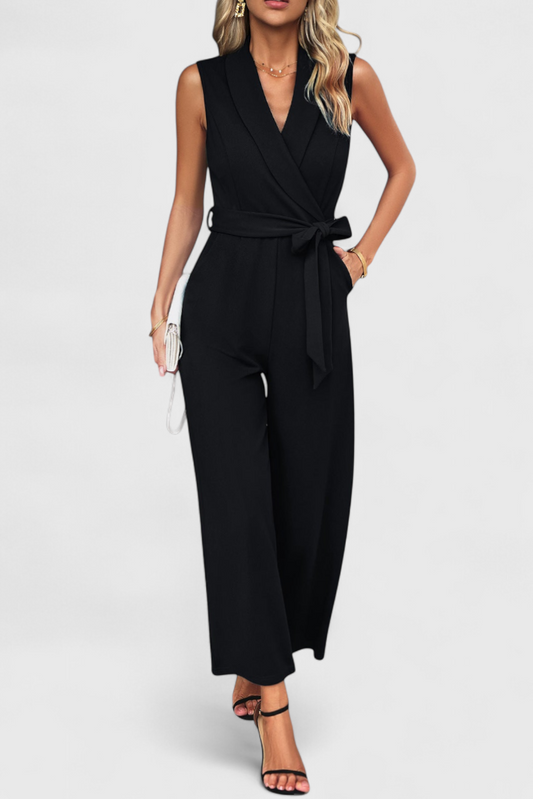 Luciana™ -  Adjustable Waist Cross-Back Jumpsuit with Flared Legs