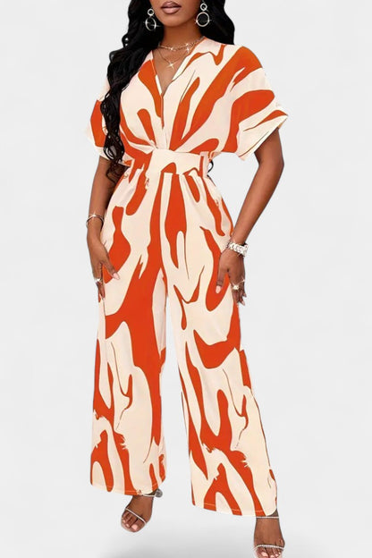Zahara™ - V-Neck Abstract Wide-Leg Jumpsuit